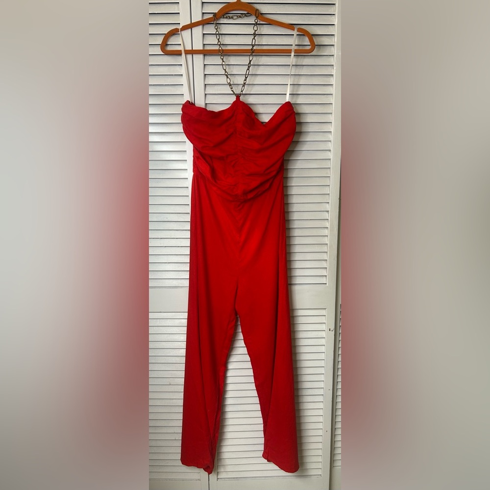 Lovers + Friends Ruched Top Red Jumpsuit Size Small